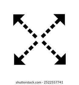 Expand arrows icon. Four direction symbol. Dashed arrow design. Vector graphic element.