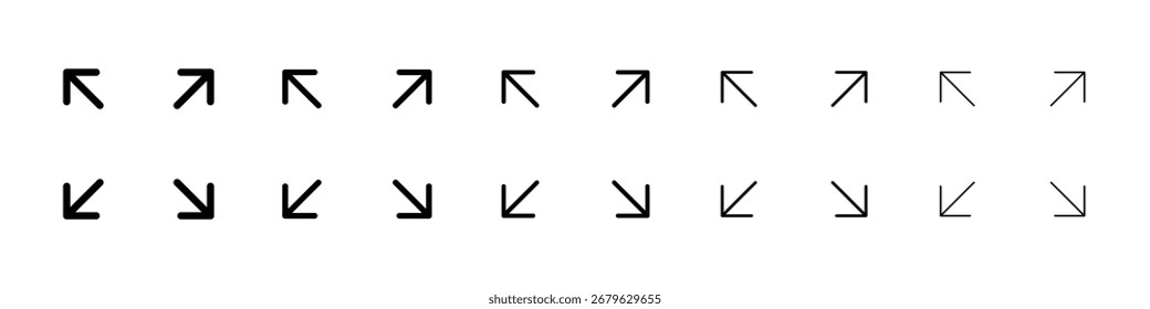 Expand arrows icon logo in stroke lines collection
