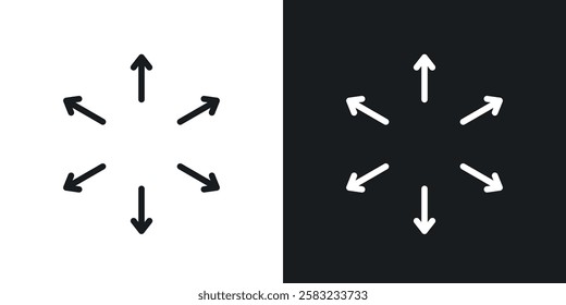 Expand arrows icons in black and white liner strokes for web design.
