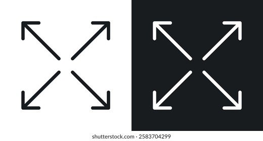 Expand arrows icons collection in black and white filled and line versions