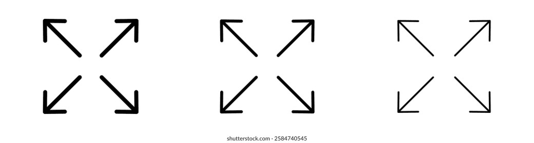 Expand arrows icons in three different stroke lines