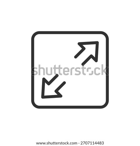 Expand arrows, linear icon. Resize, scale or full-screen adjustment. Line with editable stroke.