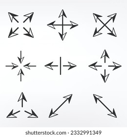 Expand Arrows Minimal Line Icon. Vector Illustration Flat Style Included Icons as Diagonal Increase, Fullscreen, and Navigation. Editable Stroke.
