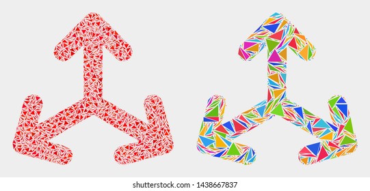 Expand arrows mosaic icon of triangle items which have various sizes and shapes and colors. Geometric abstract vector illustration of expand arrows.
