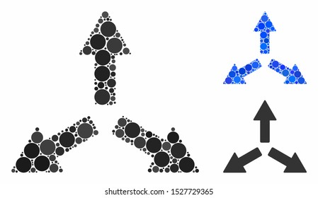 Expand arrows mosaic of round dots in variable sizes and color tones, based on expand arrows icon. Vector round elements are composed into blue mosaic.