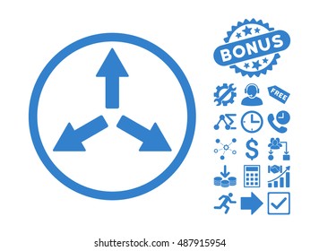 Expand Arrows pictograph with bonus elements. Vector illustration style is flat iconic symbols, cobalt color, white background.