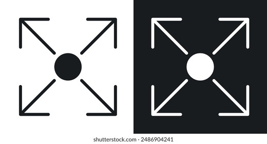 Expand arrows vector icon set in solid black and white color