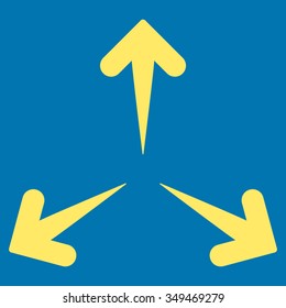 Expand Arrows vector icon. Style is flat symbol, yellow color, rounded angles, blue background.