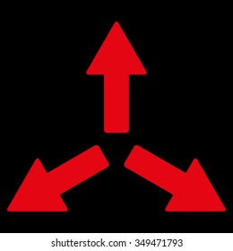 Expand Arrows vector icon. Style is flat symbol, red color, rounded angles, black background.