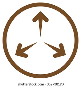 Expand Arrows vector icon. Style is flat circled symbol, brown color, rounded angles, white background.