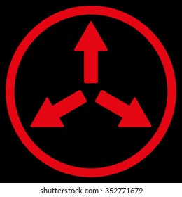 Expand Arrows vector icon. Style is flat circled symbol, red color, rounded angles, black background.