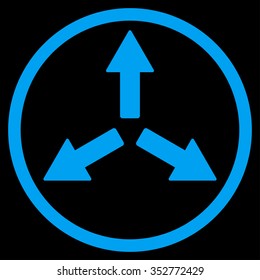 Expand Arrows vector icon. Style is flat circled symbol, blue color, rounded angles, black background.