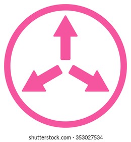 Expand Arrows vector icon. Style is flat circled symbol, pink color, rounded angles, white background.