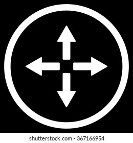 Expand Arrows vector icon. Style is flat circled symbol, white color, rounded angles, black background.