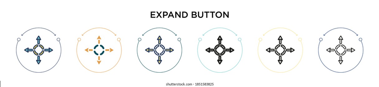 Expand button icon in filled, thin line, outline and stroke style. Vector illustration of two colored and black expand button vector icons designs can be used for mobile, ui, web