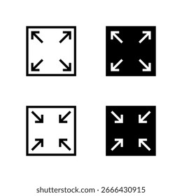 Expand and collapse full screen icon set. Maximize and minimize display symbol