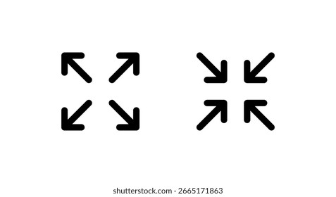 Expand and collapse icon. Fullscreen and exit full screen symbol. Maximize and minimize arrow concept