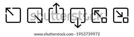 Expand and collapse icons set. Zoom interface outline symbols. Video expand reduce button with arrow. Vector illustration.