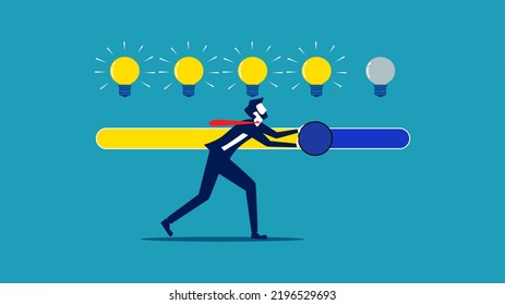 Expand creativity. businessman pushing a comment bar light a light bulb