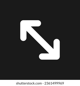 Expanda el icono de glifo ui en modo oscuro. Gesto en pantalla táctil. Alejar. Diseño de interfaz de usuario. Símbolo de silueta blanca en el espacio negro. Pictograma sólido para web, móvil. Ilustración aislada del vector