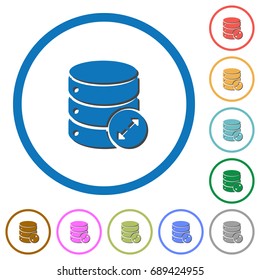Expand database flat color vector icons with shadows in round outlines on white background