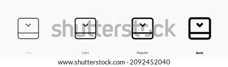 expand down icon. Thin, Light Regular And Bold style design isolated on white background