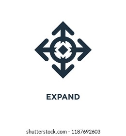 Expand icon. Black filled vector illustration. Expand symbol on white background. Can be used in web and mobile.