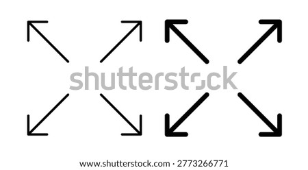 Expand icon in black and white color. Solid and linear icons