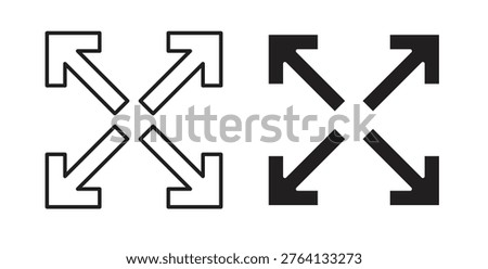 Expand icon flat vector illustration. Black Thin Line Icon Emblem Concept