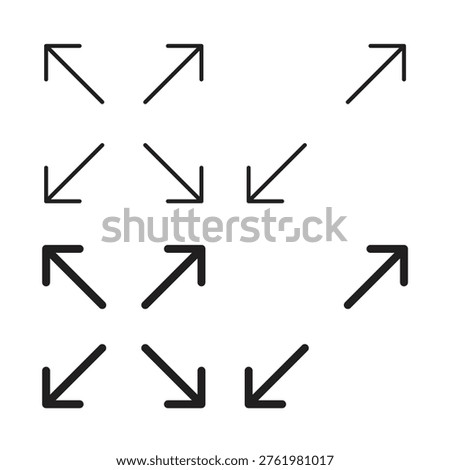 Expand icon in line and glyph style. Flat and stroke icons