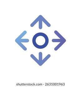 An expand icon on White Background features a blue gradient circle surrounded by four directional arrows pointing outwards.