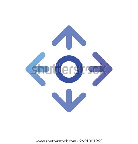 An expand icon on White Background features a blue gradient circle surrounded by four directional arrows pointing outwards.