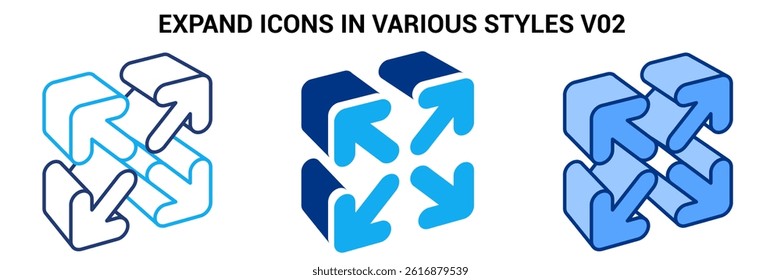 Expand icon represented by Simple Expand icon Blue, Dualline, Dualtone style.