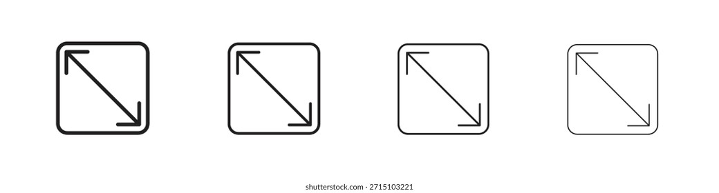 Expand icon set. A collection of simple black thin strokes icons
