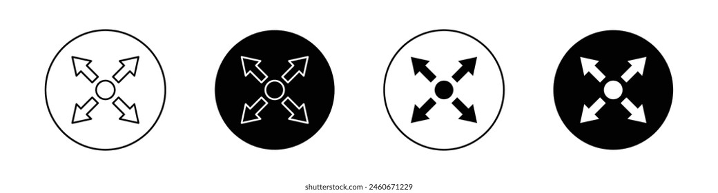Erweitern Button-Symbolsatz. Vollbild- oder Bildschirmgrößensymbol Vektorgrafik maximieren. Volles großes Fensterzeichen erweitern. Button zur Bildschirmerweiterung in schwarz ausgefülltem und umrissenem Stil.