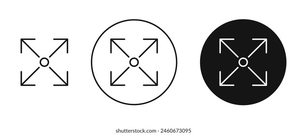 Expand icon set. Fullscreen or maximize screen button vector icon. Extend full big window sign. Screen expansion button for UI designs.
