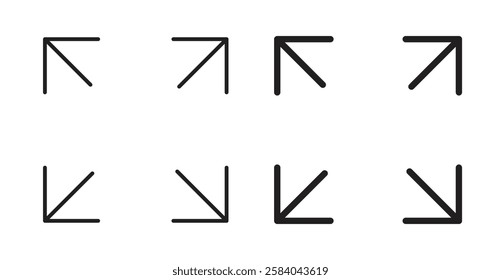 Expand icon set in thin line. vector illustrations for web