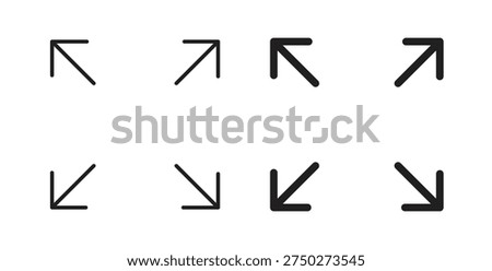 Expand icon style design pack on white background. Thin line and clipart style