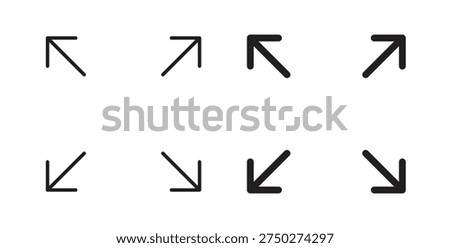 Expand icon style design pack on white background. Thin line and clipart style