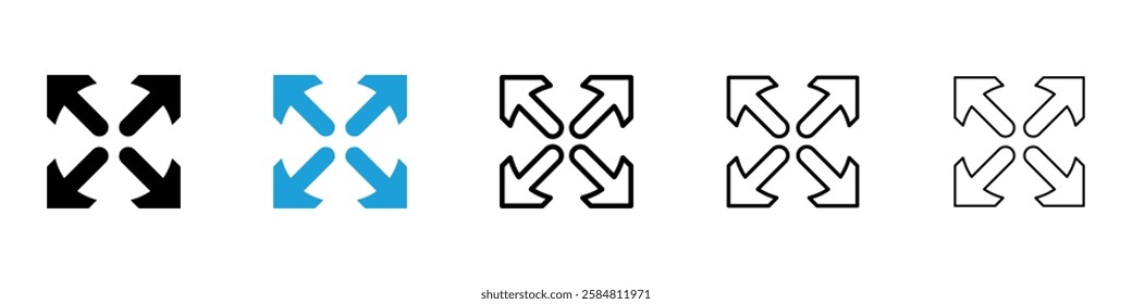 Expand icons collection vectors in black and blue