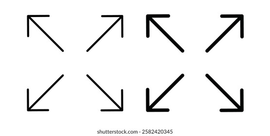 Expand icons pack vectors in black flat and strokes