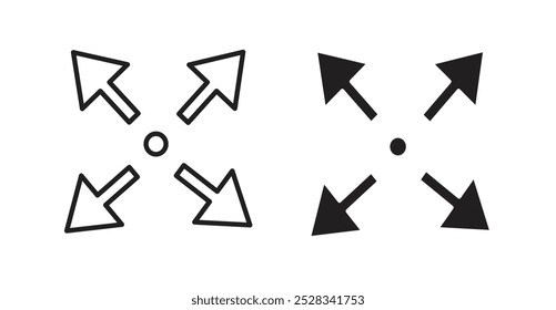 Iconos de Expandir. Conjunto de Vector en estilo relleno y línea.