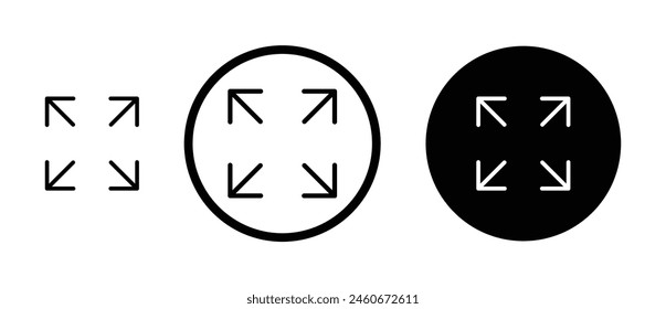 Expand line icon set. Fullscreen or maximize screen button icon. Extend full big window sign. Screen expansion button suitable for apps and websites UI designs.