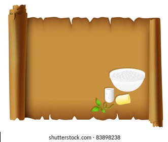 Expand parchment with a cup, green seedling and open pill