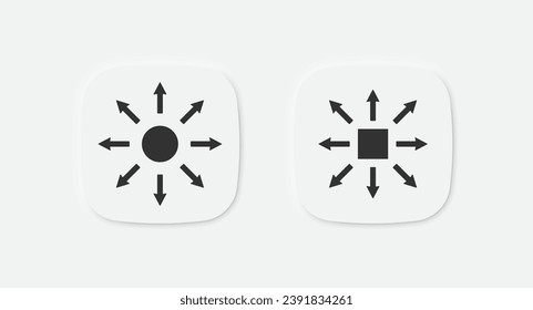 Expand size icon. Arrow scale sign. Circle, square shape screen symbol. Resize window icons. Extend screen symbols. Vector isolated sign.