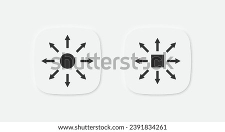 Expand size icon. Arrow scale sign. Circle, square shape screen symbol. Resize window icons. Extend screen symbols. Vector isolated sign.