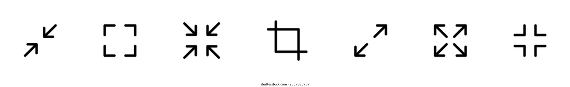 Expand size icons set. Enlarge screen symbols. Trim view vector icons. Full screen symbol. Vector icon