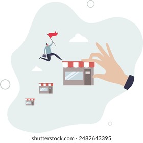 Expand storefront growing business, franchise license or business growth opportunity, marketing to improve retail store and achieve success.flat design.illustration with people.