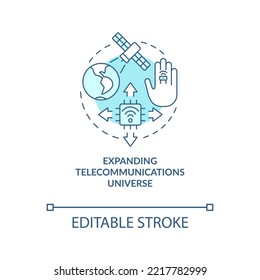 Expand telecommunication universe turquoise concept icon. IoT technology. Innovation abstract idea thin line illustration. Isolated outline drawing. Editable stroke. Arial, Myriad Pro-Bold fonts used