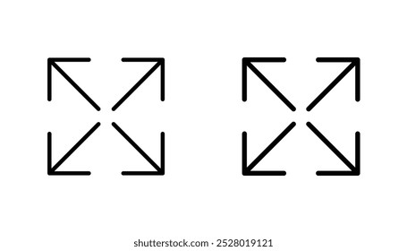 Expand vector icon set in black and white color.